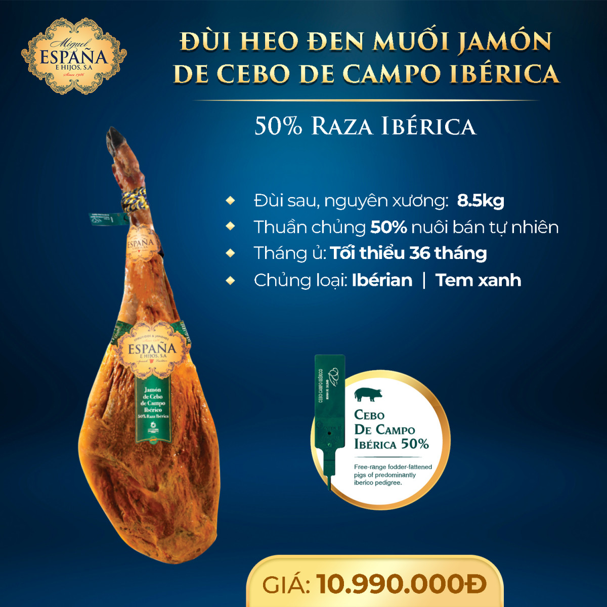 7. Đùi heo đen muối jamon de cebo de campo iberica 8.5kg